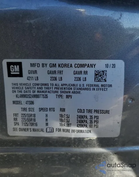 2021 Buick Encore Gx Select from USA, damaged, VIN KL4MMDS24MB077535